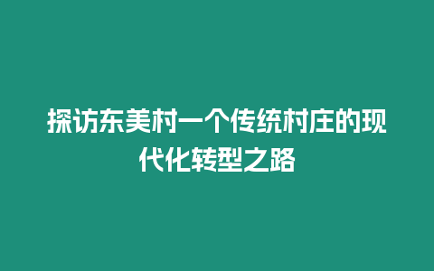 探訪東美村一個傳統村莊的現代化轉型之路