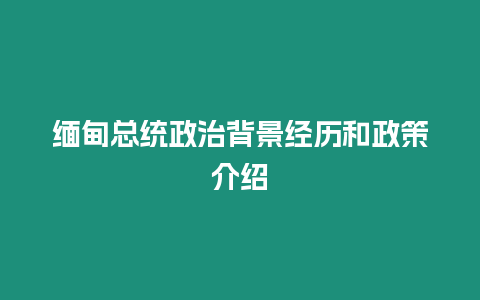 緬甸總統(tǒng)政治背景經(jīng)歷和政策介紹