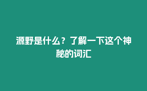 源野是什么？了解一下這個神秘的詞匯