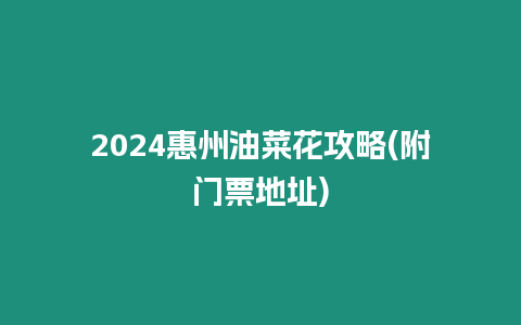 2024惠州油菜花攻略(附門票地址)