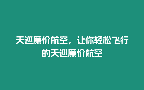 天巡廉價航空，讓你輕松飛行的天巡廉價航空