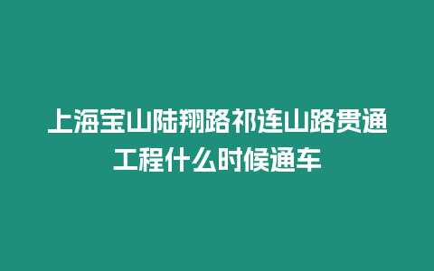 上海寶山陸翔路祁連山路貫通工程什么時候通車