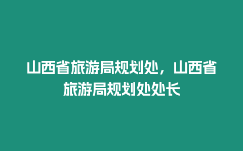 山西省旅游局規劃處，山西省旅游局規劃處處長