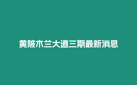 黃陂木蘭大道三期最新消息