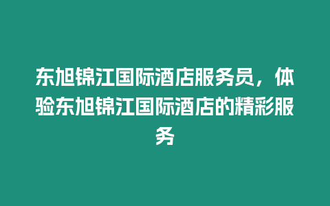 東旭錦江國際酒店服務(wù)員，體驗東旭錦江國際酒店的精彩服務(wù)