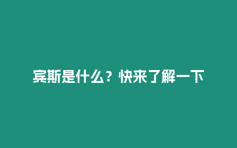 賓斯是什么？快來了解一下