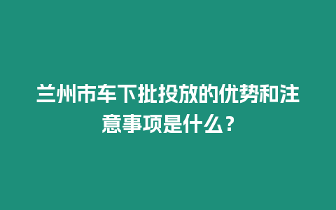 蘭州市車下批投放的優勢和注意事項是什么？