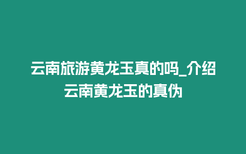 云南旅游黃龍玉真的嗎_介紹云南黃龍玉的真偽