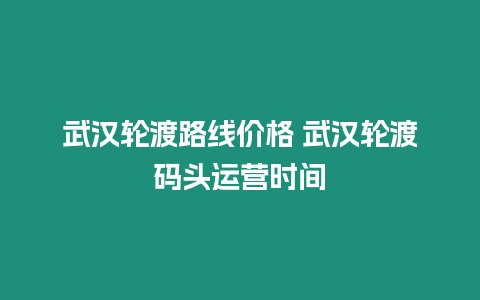 武漢輪渡路線價格 武漢輪渡碼頭運營時間