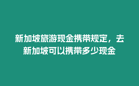 新加坡旅游現金攜帶規定，去新加坡可以攜帶多少現金