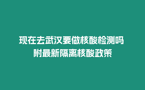 現在去武漢要做核酸檢測嗎 附最新隔離核酸政策