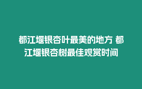 都江堰銀杏葉最美的地方 都江堰銀杏樹(shù)最佳觀賞時(shí)間