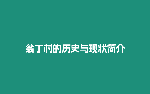 翁丁村的歷史與現狀簡介