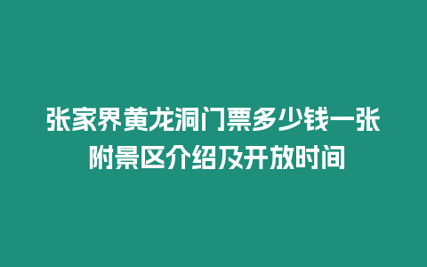 張家界黃龍洞門票多少錢一張 附景區介紹及開放時間