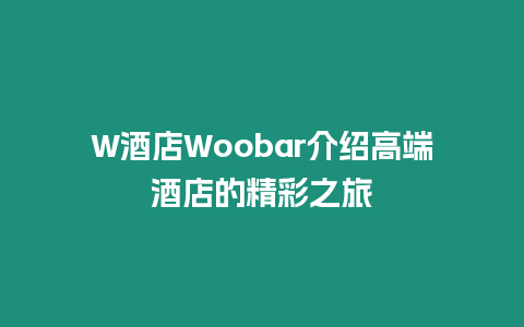 W酒店Woobar介紹高端酒店的精彩之旅