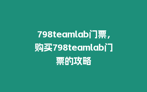 798teamlab門票，購買798teamlab門票的攻略