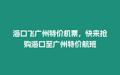 海口飛廣州特價機票，快來搶購?？谥翉V州特價航班