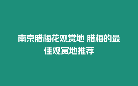 南京臘梅花觀賞地 臘梅的最佳觀賞地推薦