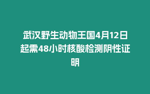 武漢野生動物王國4月12日起需48小時核酸檢測陰性證明