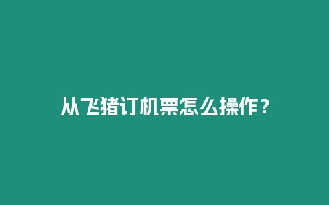 從飛豬訂機票怎么操作？