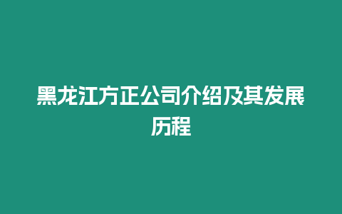 黑龍江方正公司介紹及其發展歷程