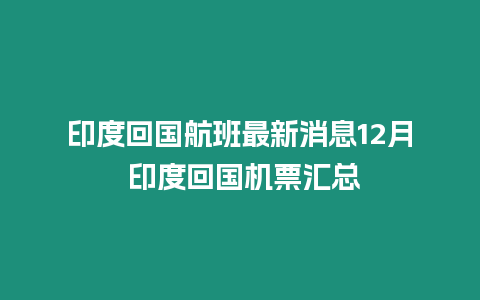 印度回國航班最新消息12月 印度回國機票匯總