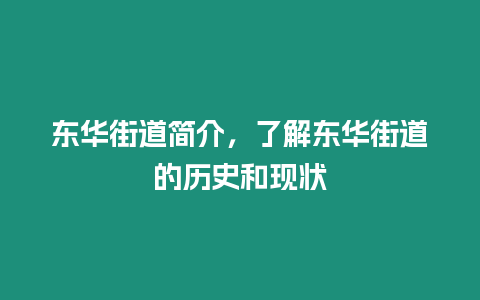 東華街道簡(jiǎn)介，了解東華街道的歷史和現(xiàn)狀