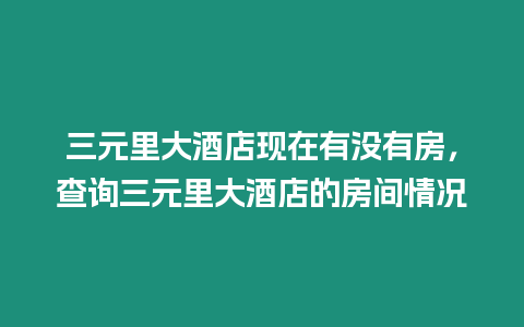 三元里大酒店現(xiàn)在有沒(méi)有房，查詢(xún)?nèi)锎缶频甑姆块g情況