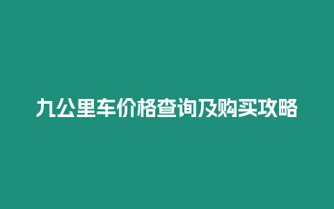 九公里車價格查詢及購買攻略