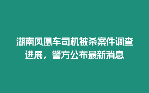 湖南鳳凰車司機被殺案件調查進展，警方公布最新消息