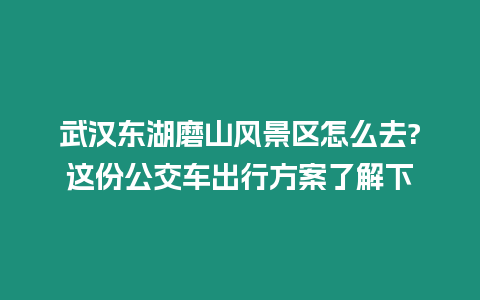 武漢東湖磨山風景區怎么去?這份公交車出行方案了解下