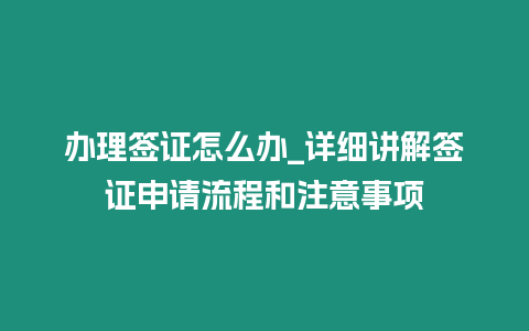 辦理簽證怎么辦_詳細講解簽證申請流程和注意事項