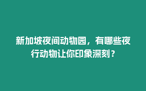 新加坡夜間動物園，有哪些夜行動物讓你印象深刻？