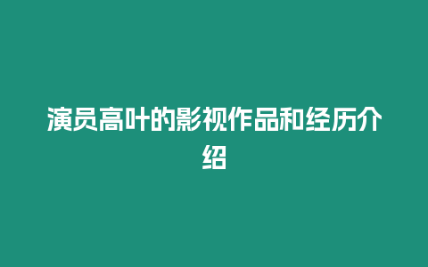 演員高葉的影視作品和經歷介紹