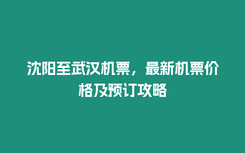 沈陽至武漢機票，最新機票價格及預訂攻略