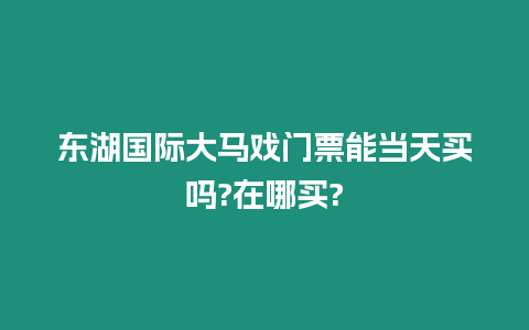 東湖國際大馬戲門票能當天買嗎?在哪買?