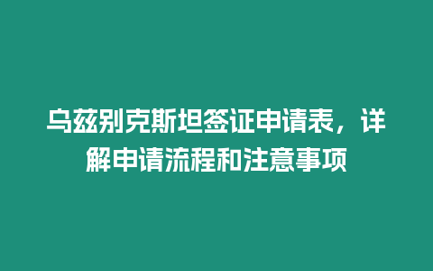 烏茲別克斯坦簽證申請表，詳解申請流程和注意事項