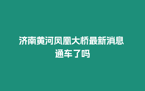 濟南黃河鳳凰大橋最新消息 通車了嗎