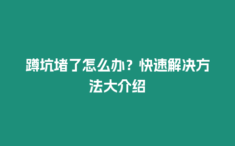 蹲坑堵了怎么辦？快速解決方法大介紹