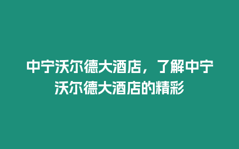 中寧沃爾德大酒店，了解中寧沃爾德大酒店的精彩