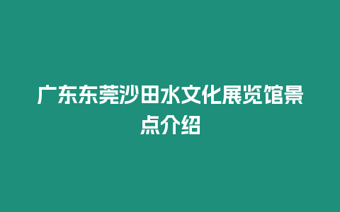 廣東東莞沙田水文化展覽館景點介紹