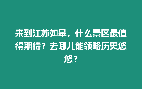 來到江蘇如皋，什么景區(qū)最值得期待？去哪兒能領(lǐng)略歷史悠悠？