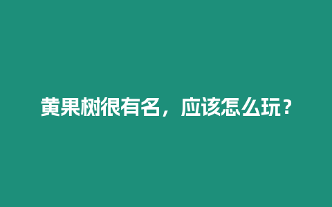 黃果樹很有名，應(yīng)該怎么玩？