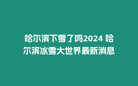 哈爾濱下雪了嗎2024 哈爾濱冰雪大世界最新消息