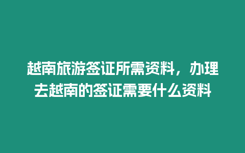 越南旅游簽證所需資料，辦理去越南的簽證需要什么資料