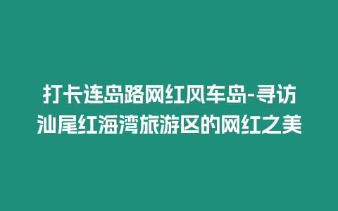 打卡連島路網紅風車島-尋訪汕尾紅海灣旅游區的網紅之美