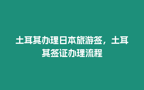 土耳其辦理日本旅游簽，土耳其簽證辦理流程