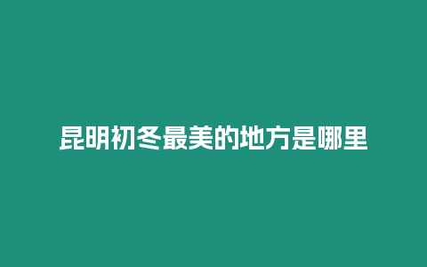 昆明初冬最美的地方是哪里