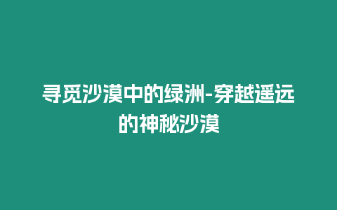 尋覓沙漠中的綠洲-穿越遙遠的神秘沙漠