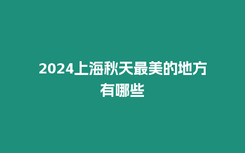 2024上海秋天最美的地方有哪些